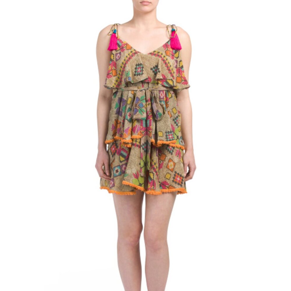 Hemant & Nandita 100% Silk Mini Tiered Anthropolgie Dress Rare Sz M Tassels